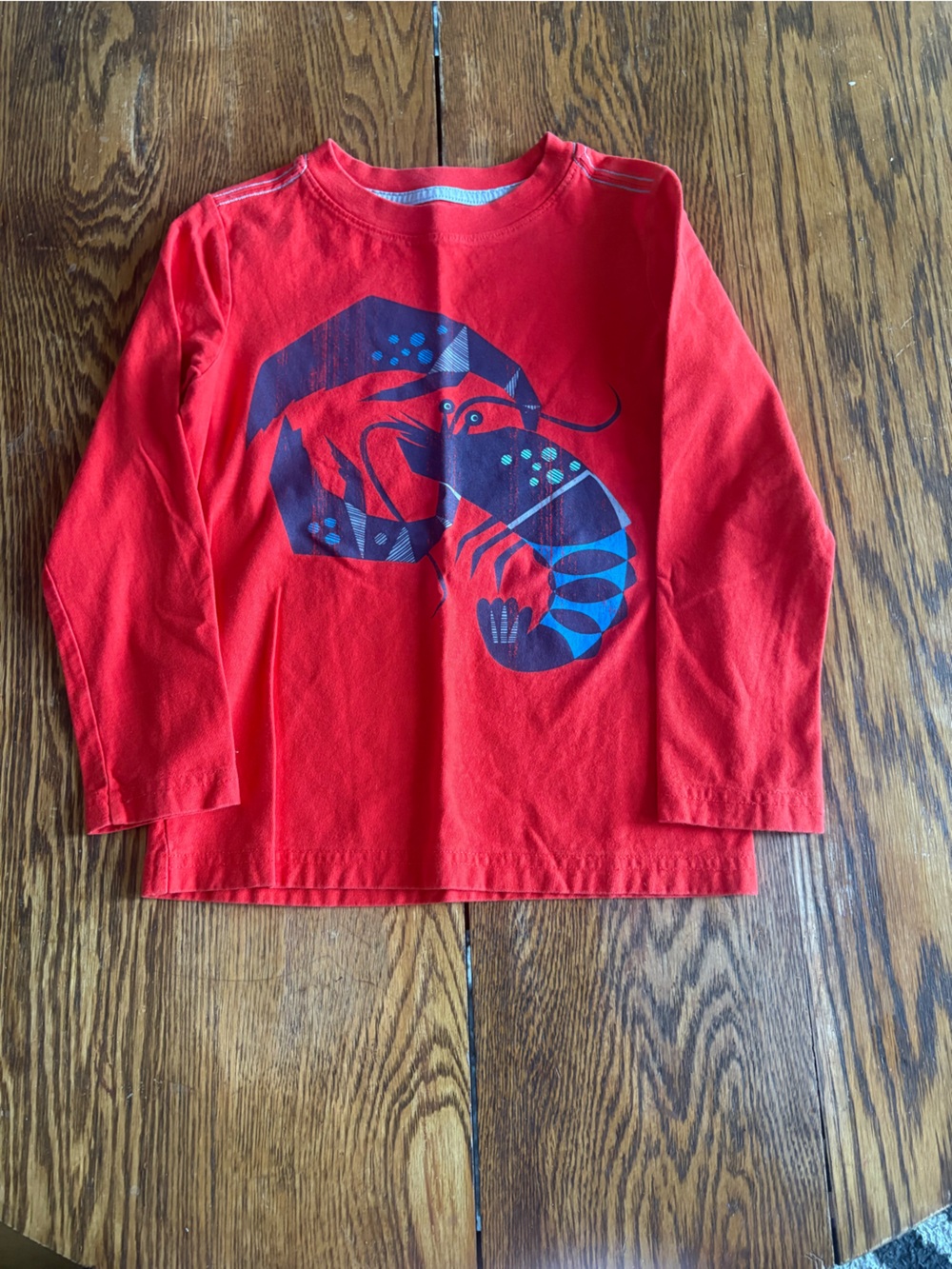 Tea Collection Red Long-Sleeve Top with Navy Lobster Graphic
